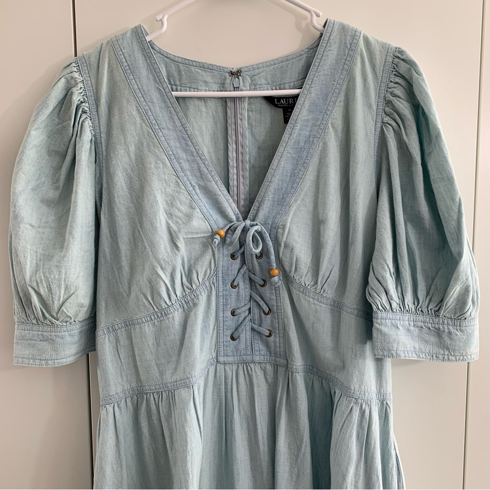 SOLD ☀️ Ralph Lauren Cotton Puff Sleeve Chambray Dress - Picture 10 of 11